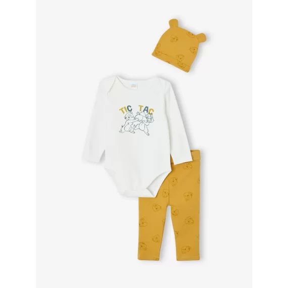 Ensemble bébé garçon body +pantalon + bonnet Disney® Tic&Tac blanc/moutarde