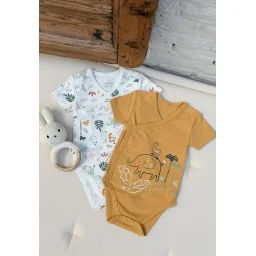 Lot De 2 Bodies Bébé Manches Courtes Ouverture Croisée Hawaiki Jaune