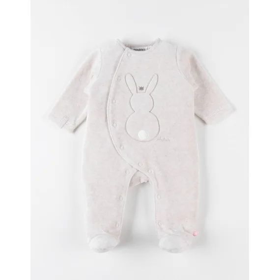 Pyjama 1 Pièce Lapin En Velours Beige