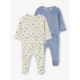 Lot de 2 pyjamas naissance 2 pièces en velours écru