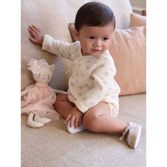 Body fleuri en gaze de coton bébé naissance manches longues écru