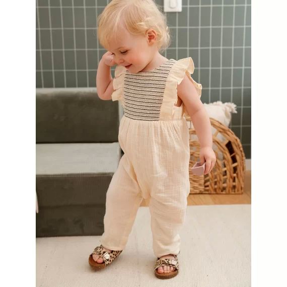 Combinaison bébé en gaze de coton écru