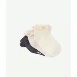 Lot de 3 chaussettes unies avec détails en broderie –  – Soldes