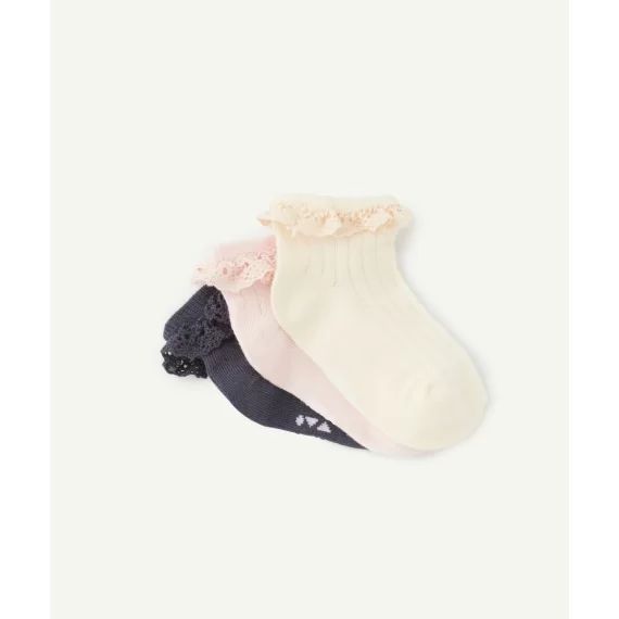 Lot de 3 chaussettes unies avec détails en broderie –  – Soldes