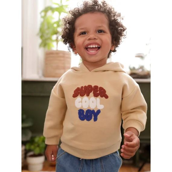 Sweat-shirt à capuche message en bouclettes bébé garçon ocre