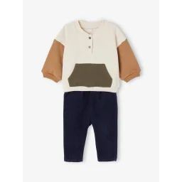 Ensemble bébé sweat en molleton + pantalon en velours vanille
