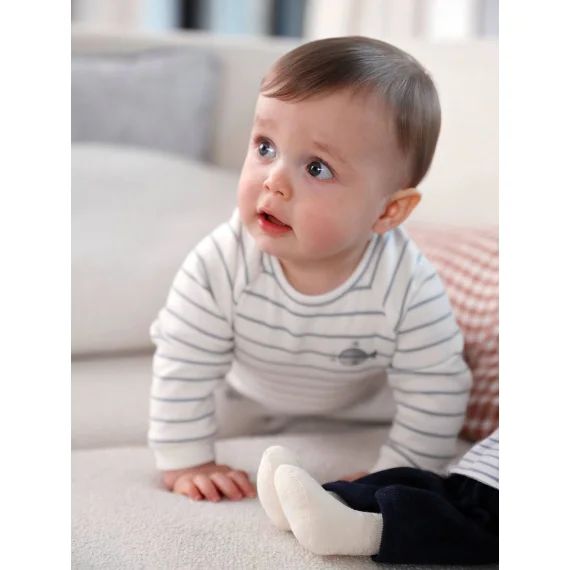 Ensemble bébé sweat et pantalon beige clair raye