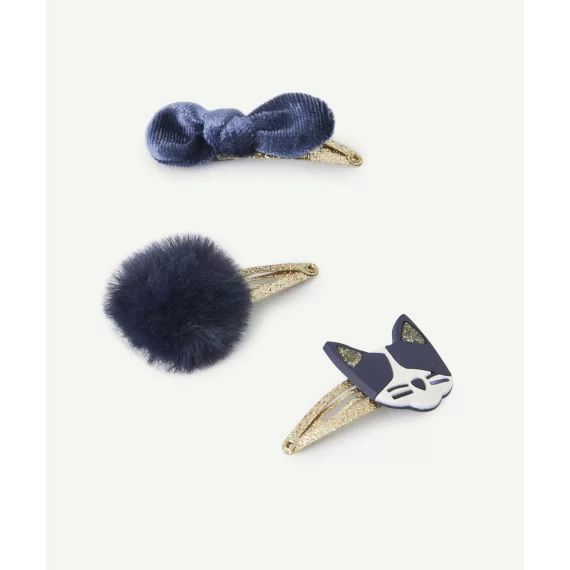 Lot de 3 barrettes bébé fille pailletées bleu marine –  – Soldes