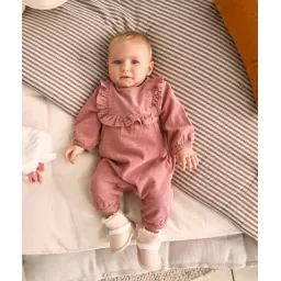 Combinaison bébé en coton et velours côtelé vieux rose –  – Soldes