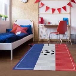 Tapis Enfant Motif Sport Foot Bleu Blanc Rouge