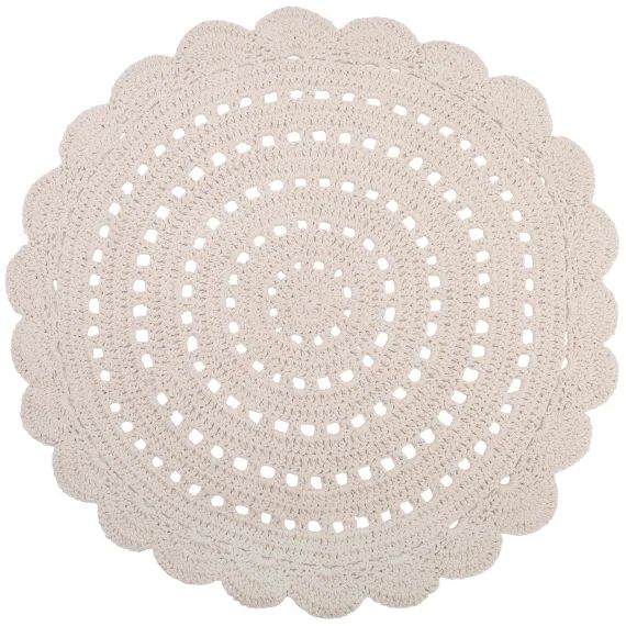 Tapis lavable rond Alma crochet écru lavable en machine (120 cm)