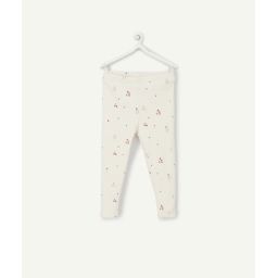 Legging bébé fille en coton bio blanc côtelé avec cerises –  – Soldes