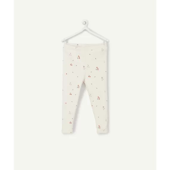 Legging bébé fille en coton bio blanc côtelé avec cerises –  – Soldes