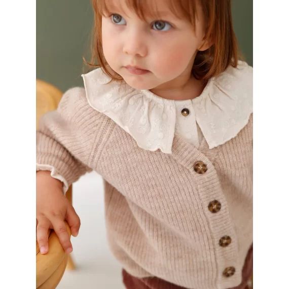 Gilet bébé en côtes perlées beige