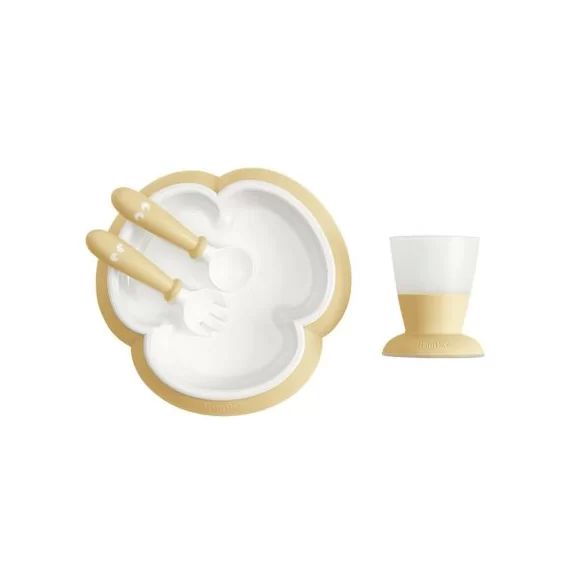 Coffret repas bébé jaune pastel (4 pièces)