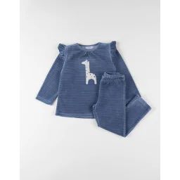 Pyjama En Velours Côtelé Girafe Bleu