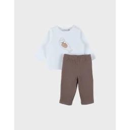 Ensemble T-shirt Manches Longues Et Legging En Jersey Côtelé Brodé Blanc