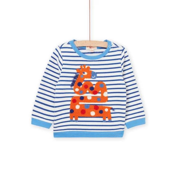 T-shirt À Motif Girafe En Broderie Bouclette – Bleu