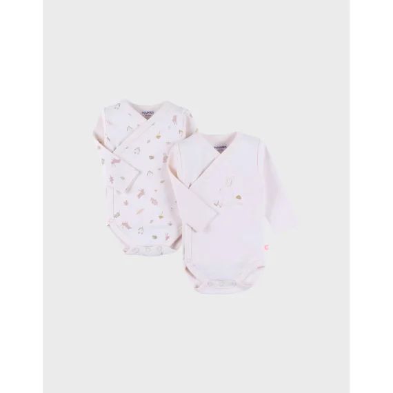 Lot De 2 Bodies Croisés En Coton Motif Lapin Rose