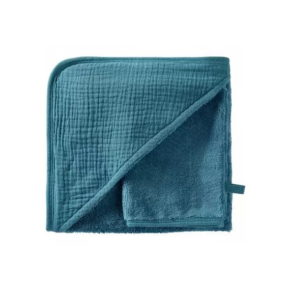 Cape de bain + gant en bambou vert paon blush Mix & Match (70 x 70 cm)