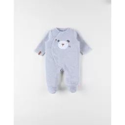 Pyjama 1 pièce broderie ours en velours gris