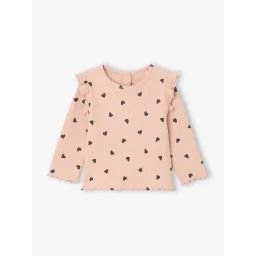 T-shirt en côtes manches volantées bébé fille rose poudré