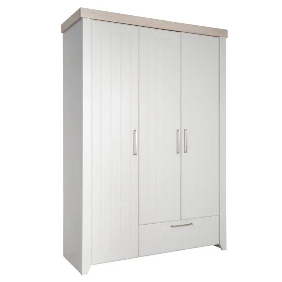 Armoire Bébé 3 Portes À Fermeture Douce Helene Gris Clair / Décor Bois Luna E