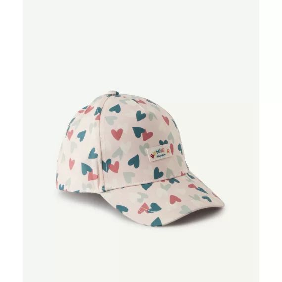 Casquette bébé fille en coton rose et imprimé coeurs colorés