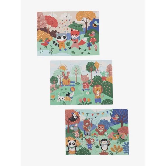 3 puzzles évolutifs 12 à 36 pièces en carton Les animaux joyeux multicolore
