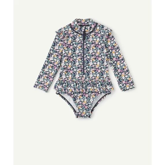 Maillot de bain anti-uv fleuri bébé fille en fibres recyclées