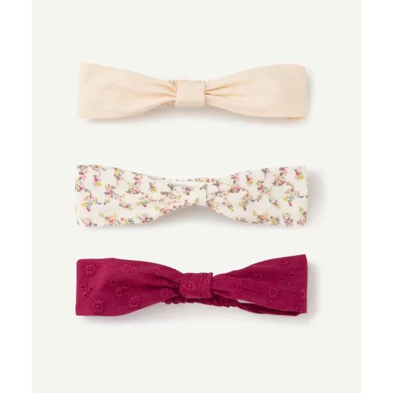 Lot de 3 bandeaux bébé fille écru violet et blanc avec imprimé fleuri