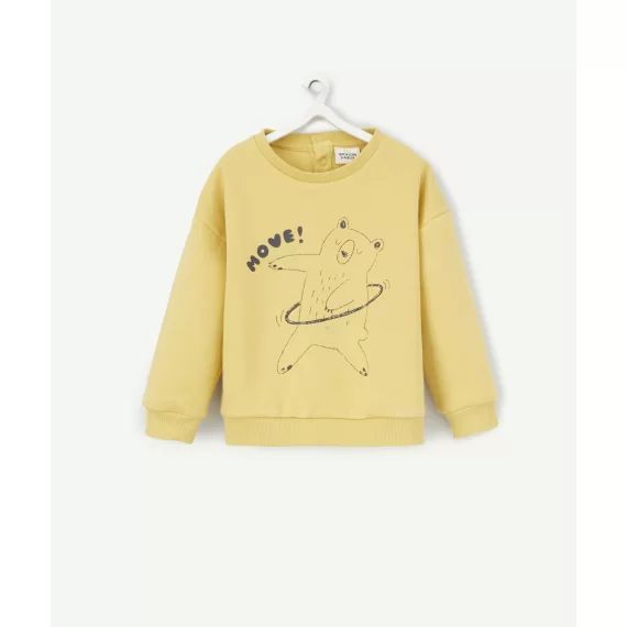 Sweat bébé garçon en fibres recyclées jaune motif ours –  – Soldes