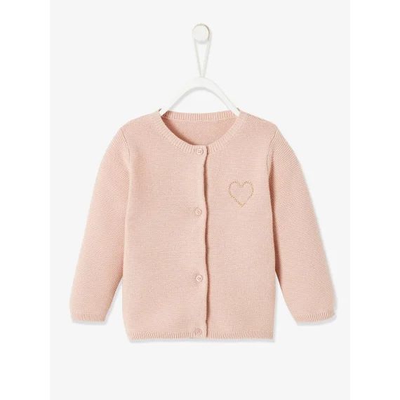 Cardigan broderie dorée coeur bébé ocre