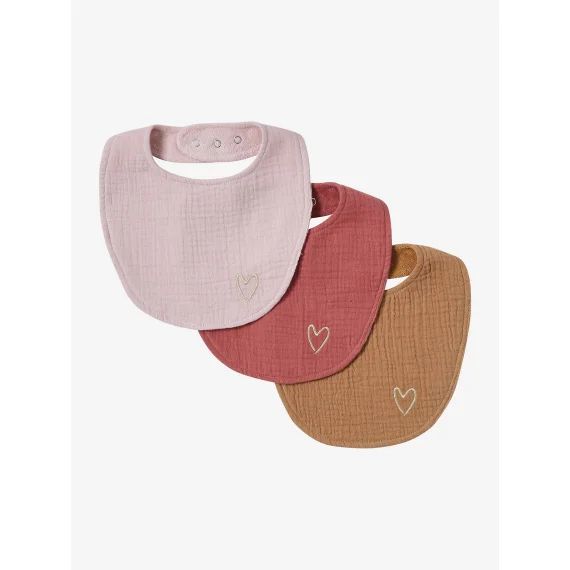 Lot de 3 bavoirs naissance en gaze de coton lot rose