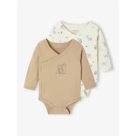Lot de 2 bodies manches longues ouverture naissance beige
