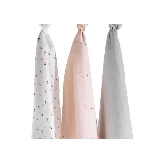 Lot de 3 langes en coton bio Miss Fleur de Lune (70 x 70 cm)