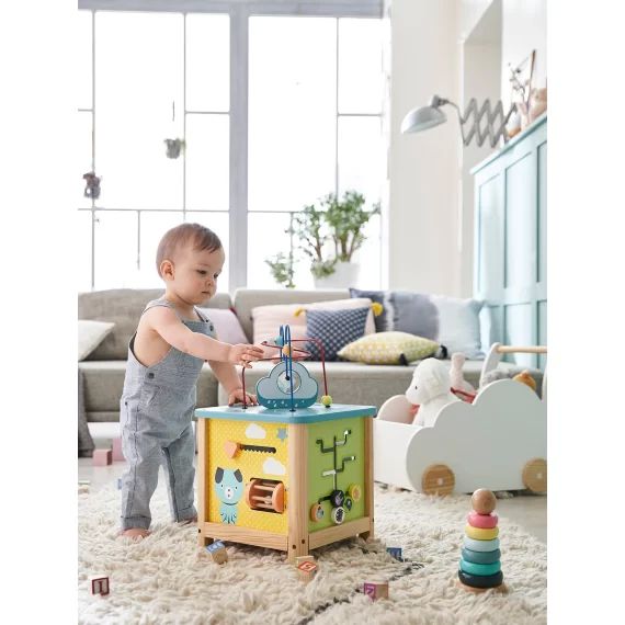 Grand cube d&rsquo;activités en bois FSC® multicolore