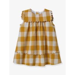 Robe vichy bébé en lin et coton CYRILLUS carreaux jaune