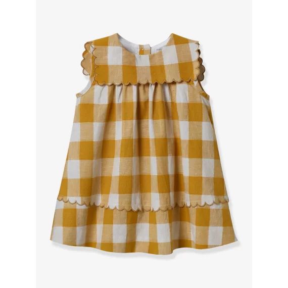 Robe vichy bébé en lin et coton CYRILLUS carreaux jaune