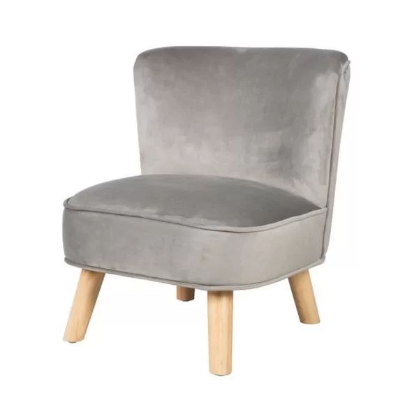 ROBA Fauteuil Enfant en Velours Lil Sofa – Style Scandinave – Pieds en Bois Massif – Gris gris