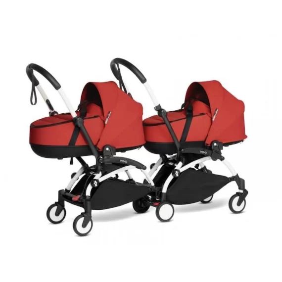 Poussette Babyzen double YOYO 2 nacelles rouge cadre blanc rouge