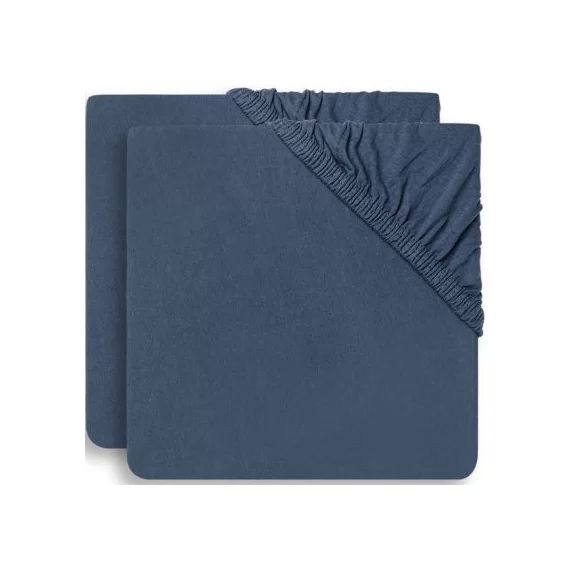 Lot de 2 draps housses bleu jean (60 x 120 cm)