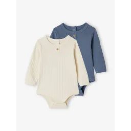 Lot 2 bodies bébé manches longues en coton bio bleu