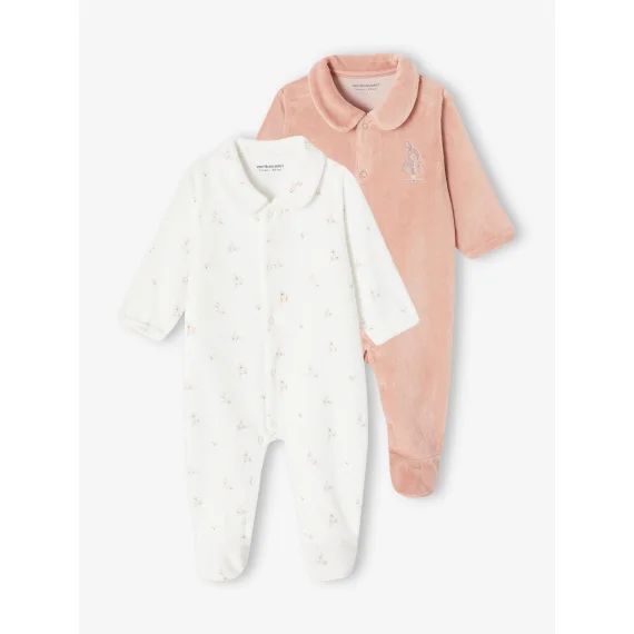 Lot 2 dors-bien velours ouverture naissance bébé rose