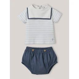 Ensemble Marin En Coton Biologique Rayure Ciel