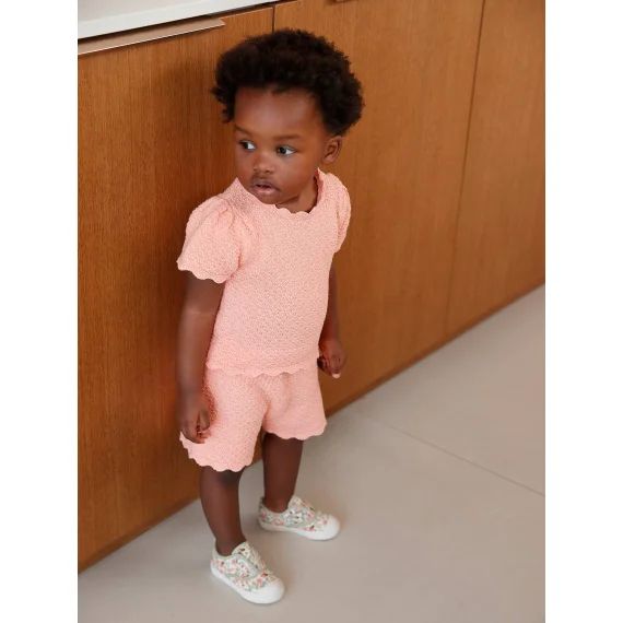Ensemble pull + short en tricot bébé rose