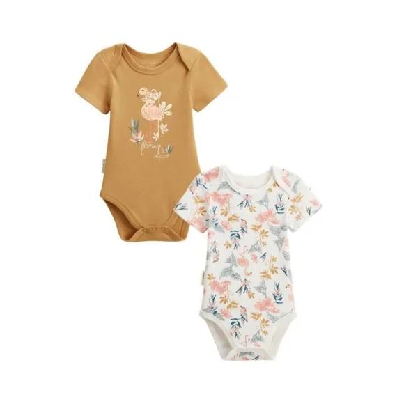 Lot De 2 Bodies Bébé Manches Courtes Flamingo – Petit Beguin – Fille – Ocre – Orange Orange