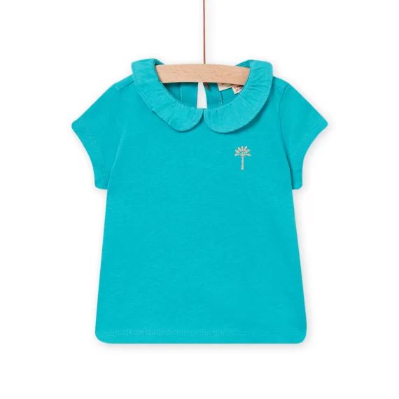 T-shirt À Col Claudine Turquoise Bébé Fille