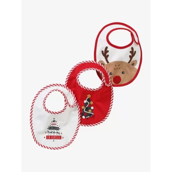 Lot de 3 bavoirs bébé spécial Noël capsule famille rouge/écru