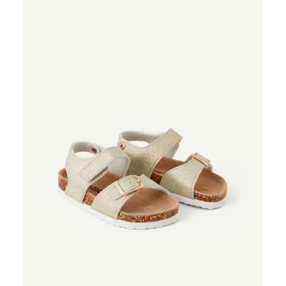 Sandales couleur dorée à paillettes avec scratch et boucle –  – Soldes